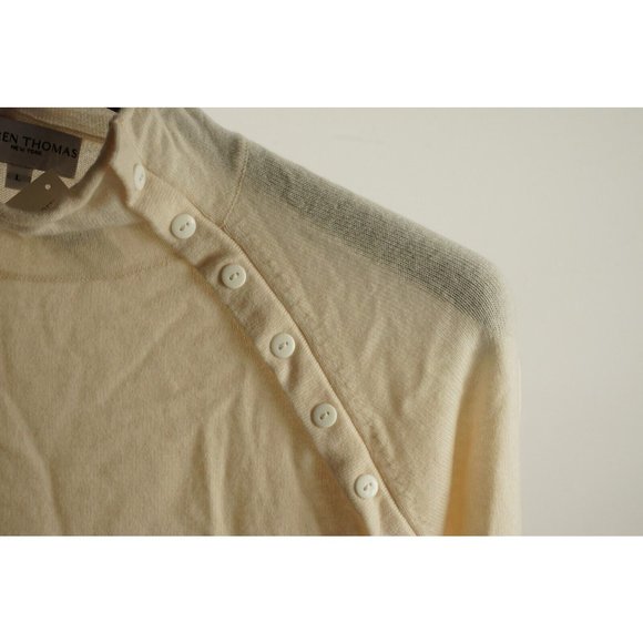New Karen Thomas Wool & Cashmere Women's Size L Cream Asymmetric Mock Sweater - Picture 5 of 7